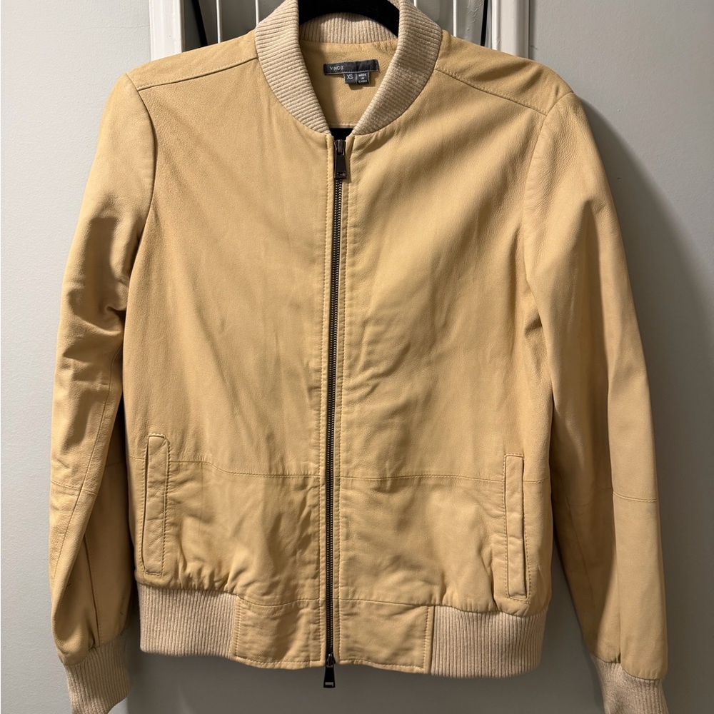 Vince Beige Leather Bomber Jacket